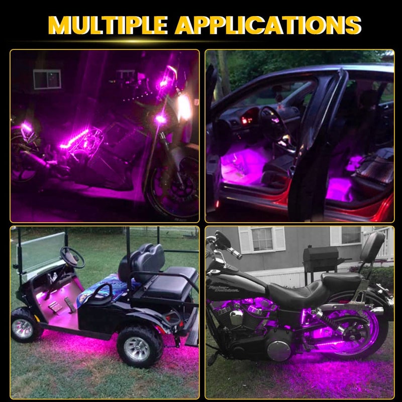 YM EBright YM E-Bright Led Strip Lights for Cars, 27CM 5050 15SMD Waterproof Car Underglow Lights Motorcycles Golf Cart Boat Decoration Led Interior Exterior Lights Strip,DC-12V,Pinky Purple (Pack of 4) - Image 2